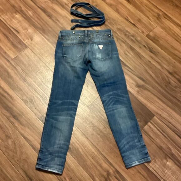 Guess Women’s Y2K Studded Distressed Jeans w Suspenders‎ S23 - Picture 2 of 11